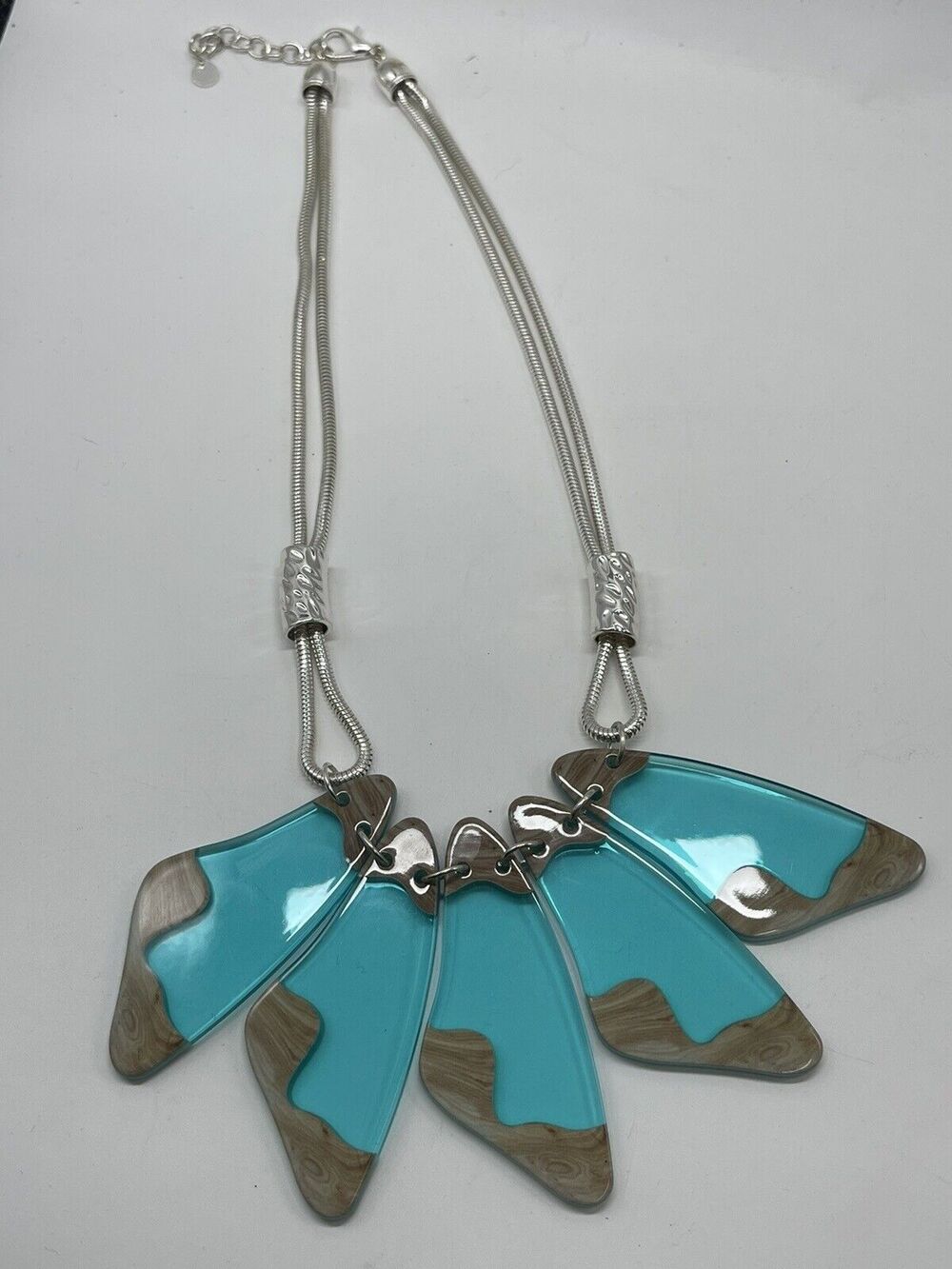 JCUK Clear Turquoise & Wood Grain Acrylic Statement Necklace